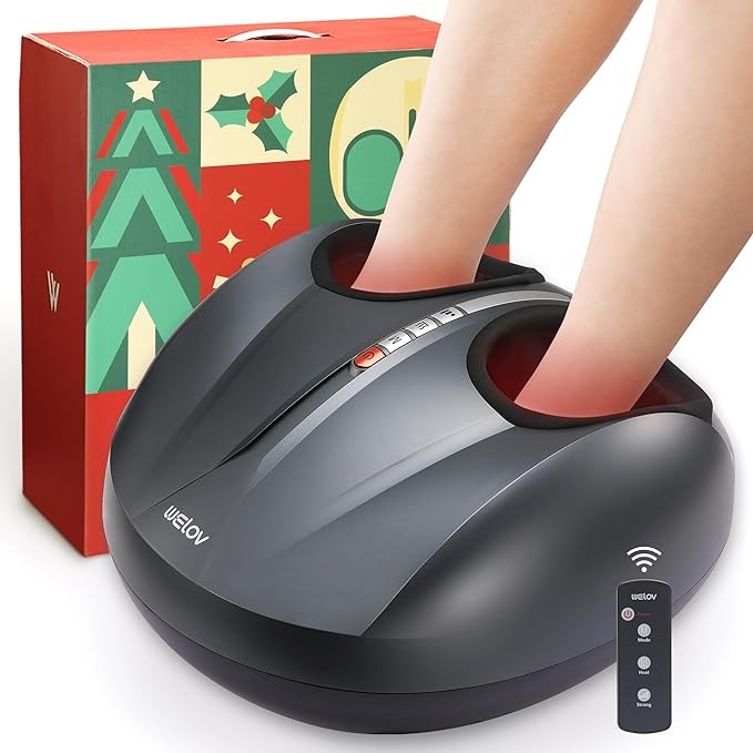 WELOV Foot Massager Machine for Neuropathy Pain, Deep Kneading Shiatsu Foot Massager for Plantar Fasciitis, 2 Heating Levels for Blood Circulation, 5 Massager Intensities, Fits Feet Up to Men Size 12