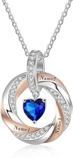 MRENITE 10K/14K/18K Solid Gold Personalized Mom Necklace with 1-4 Birthstone Customized Name Heart Necklace Engraved Names for Mom Wife