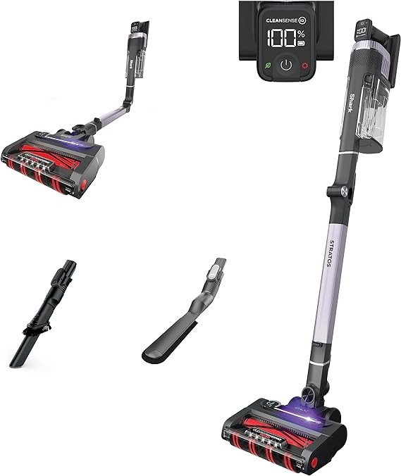 Shark IZ862H Stratos Cordless Vacuum with Clean Sense IQ and Odor Neutralizer, DuoClean PowerFins HairPro, Includes Duster Crevice Tool & Anti-Allergen Brush, Up to 60 Minute Runtime, Ash Purple